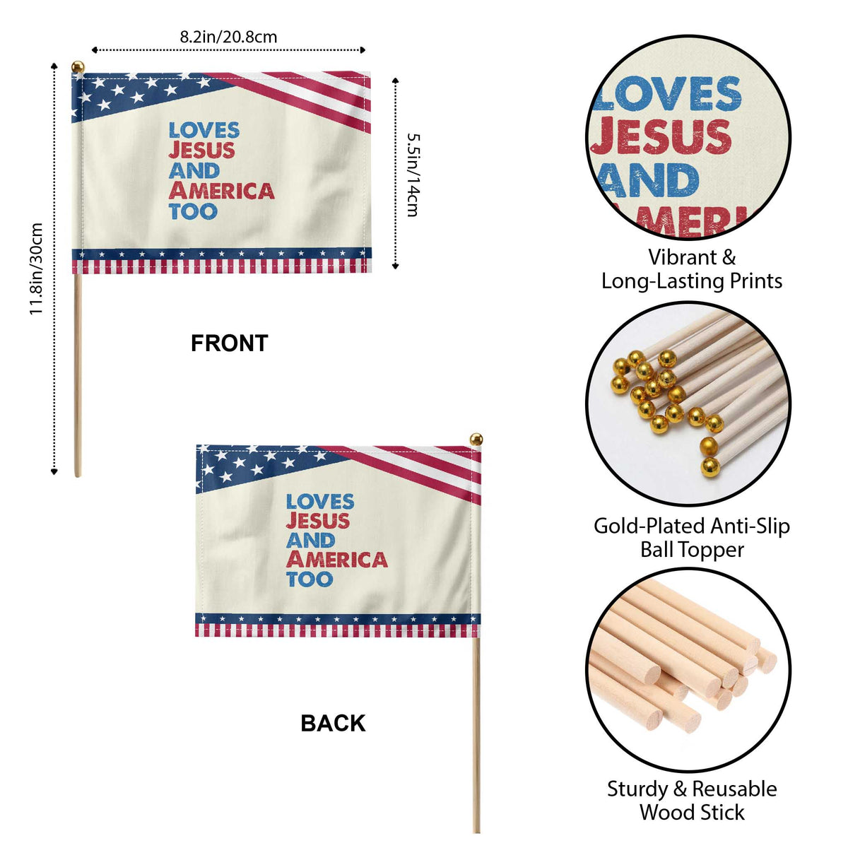 Loves Jesus and America Too Patriotic Handheld Flag 4th of July TS10 Print Your Wear