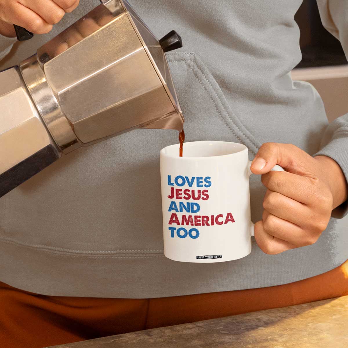 Loves Jesus and America Too Coffee Mug 4th of July Patriotic TS10 Print Your Wear