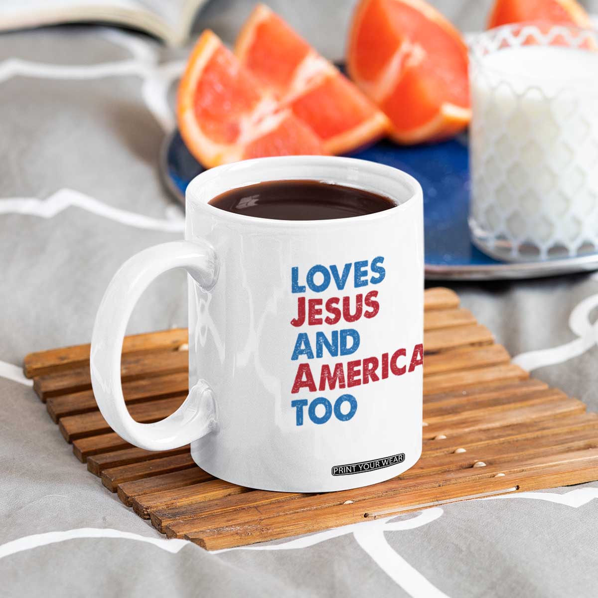 Loves Jesus and America Too Coffee Mug 4th of July Patriotic TS10 Print Your Wear