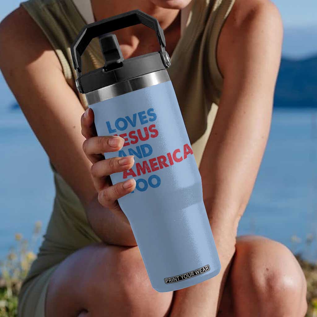 Loves Jesus and America Too Flip Straw Tumbler 4th of July Patriotic TS10 One Size: 30 oz Light Blue Print Your Wear