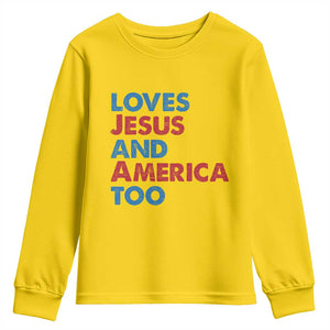 Loves Jesus and America Too Youth Sweatshirt 4th of July Patriotic TS10 Daisy Print Your Wear