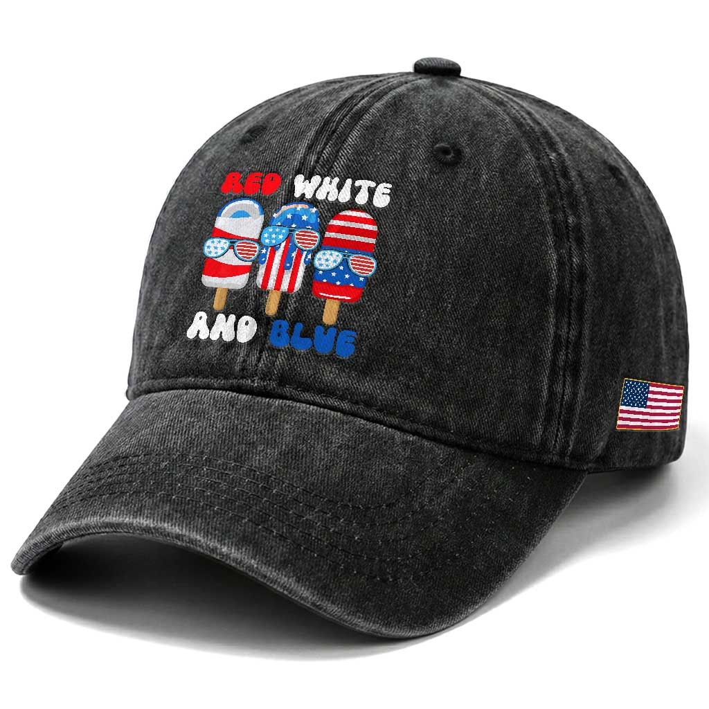 Red White Blue Popsicle 4th of July Washed Cotton Baseball Cap Patriotic USA Flag TS10 Print Your Wear