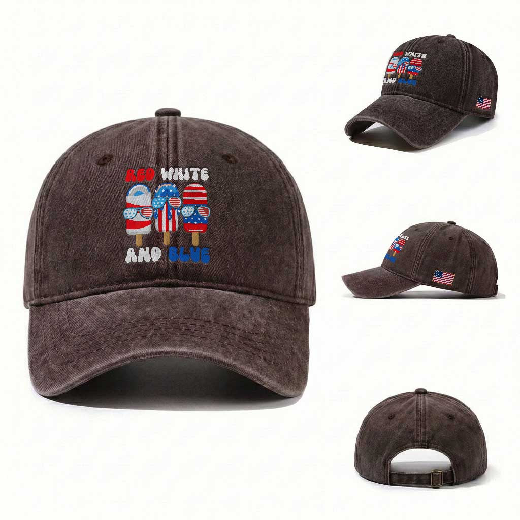 Red White Blue Popsicle 4th of July Washed Cotton Baseball Cap Patriotic USA Flag TS10 Washed Cap Universal Fit Dark Brown Print Your Wear