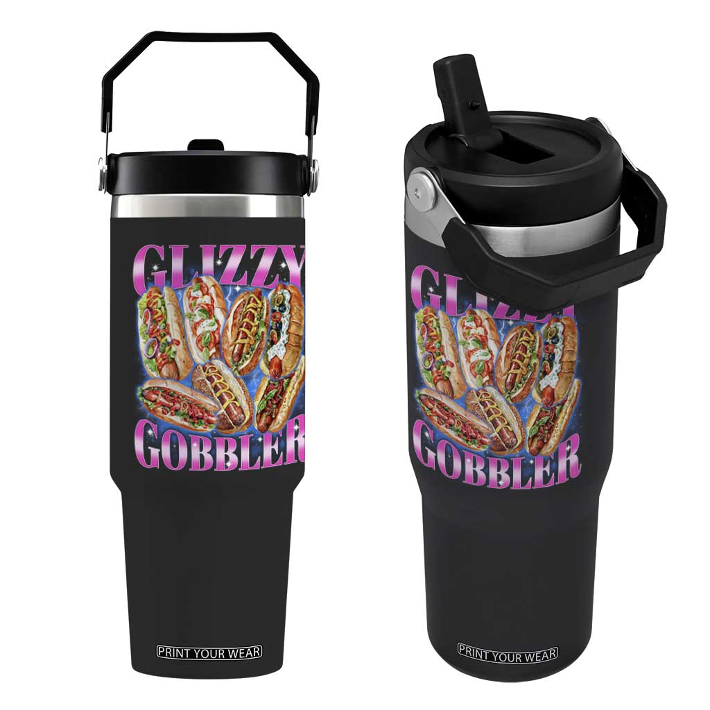 Glizzy Gobbler Hot Dog Meme Flip Straw Tumbler Meme Hilarious Hotdog Glizzy Lovers TS10 One Size: 30 oz Black Print Your Wear