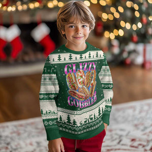 Glizzy Gobbler Hot Dog Meme Ugly Christmas Sweater Meme Hilarious Hotdog Glizzy Lovers TS10 Forest Green Beige Print Your Wear