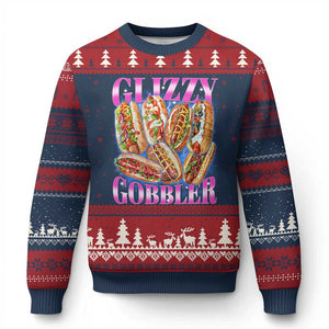 Glizzy Gobbler Hot Dog Meme Ugly Christmas Sweater Meme Hilarious Hotdog Glizzy Lovers TS10 Navy Red Print Your Wear
