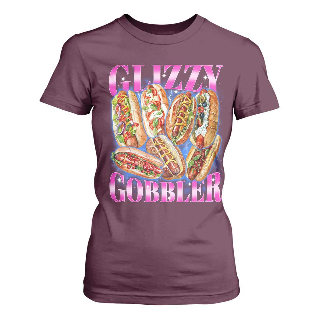 Glizzy Gobbler Hot Dog Meme T Shirt For Women Meme Hilarious Hotdog Glizzy Lovers TS10 Maroon Print Your Wear