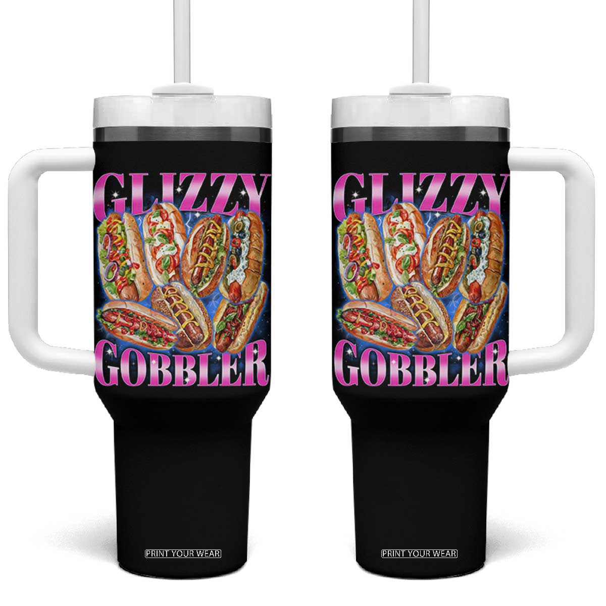 Glizzy Gobbler Hot Dog Meme Tumbler With Handle Meme Hilarious Hotdog Glizzy Lovers TS10 One Size: 40 oz Black Print Your Wear