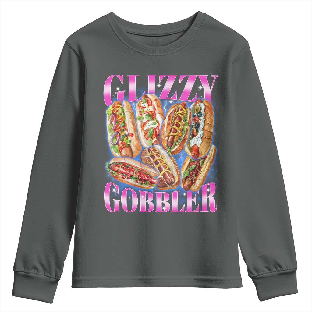 Glizzy Gobbler Hot Dog Meme Youth Sweatshirt Meme Hilarious Hotdog Glizzy Lovers TS10 Dark Heather Print Your Wear