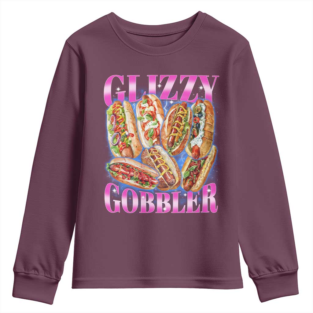 Glizzy Gobbler Hot Dog Meme Youth Sweatshirt Meme Hilarious Hotdog Glizzy Lovers TS10 Maroon Print Your Wear