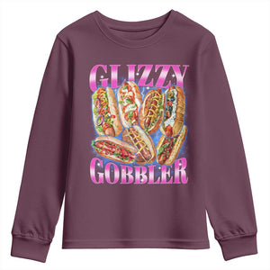 Glizzy Gobbler Hot Dog Meme Youth Sweatshirt Meme Hilarious Hotdog Glizzy Lovers TS10 Maroon Print Your Wear