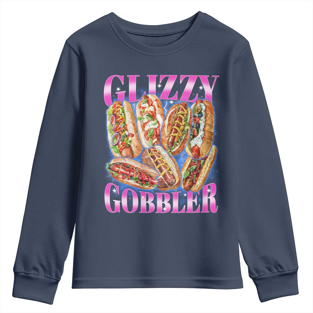 Glizzy Gobbler Hot Dog Meme Youth Sweatshirt Meme Hilarious Hotdog Glizzy Lovers TS10 Navy Print Your Wear