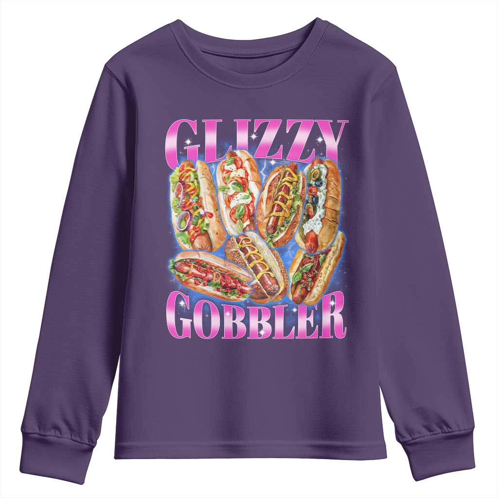 Glizzy Gobbler Hot Dog Meme Youth Sweatshirt Meme Hilarious Hotdog Glizzy Lovers TS10 Purple Print Your Wear