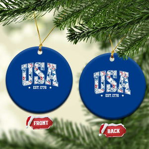 Floral USA Ceramic Ornament Est 1776 Patriotic American Girl 4th of July TS10 1pc Blue Print Your Wear