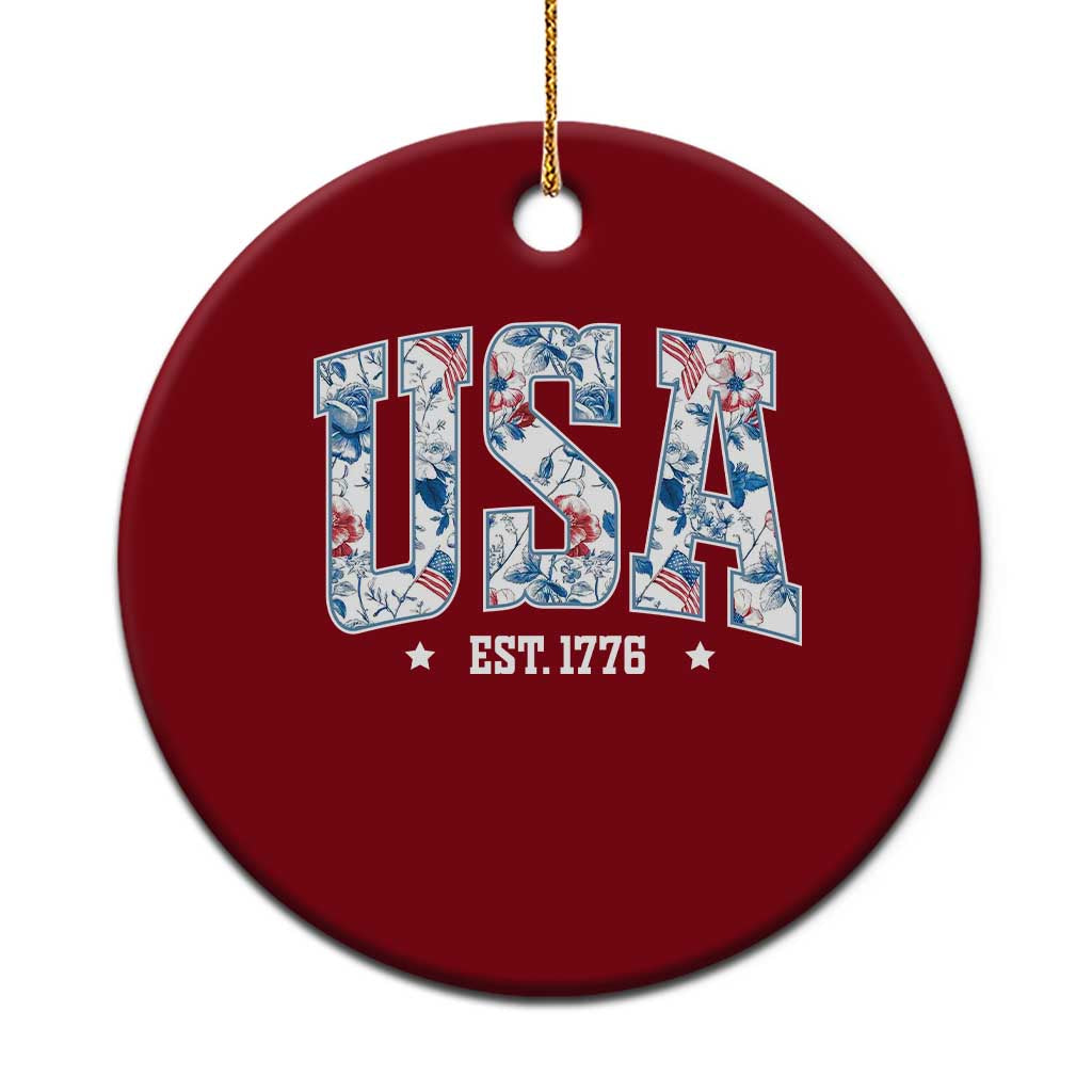 Floral USA Ceramic Ornament Est 1776 Patriotic American Girl 4th of July TS10 1pc Red Print Your Wear