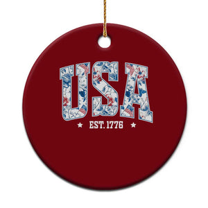Floral USA Ceramic Ornament Est 1776 Patriotic American Girl 4th of July TS10 1pc Red Print Your Wear