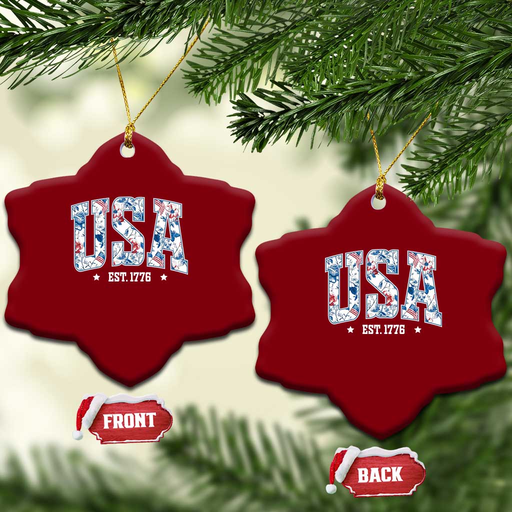 Floral USA Ceramic Ornament Est 1776 Patriotic American Girl 4th of July TS10 Print Your Wear