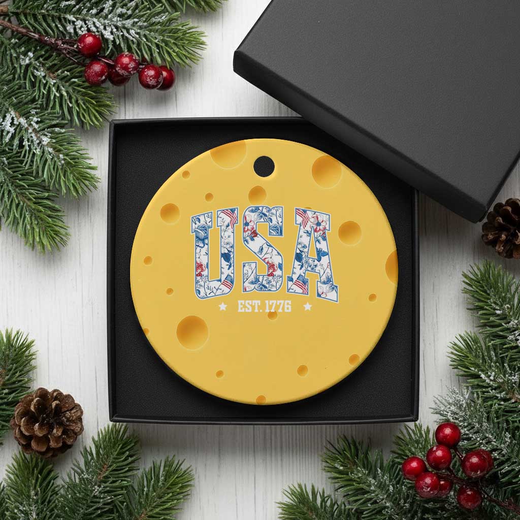 Floral USA Ceramic Ornament Est 1776 Patriotic American Girl 4th of July TS10 1pc Yellow Cheese Print Your Wear