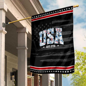 Floral USA Garden Flag Est 1776 Patriotic American Girl 4th of July TS10 Distressed Black Red Print Your Wear
