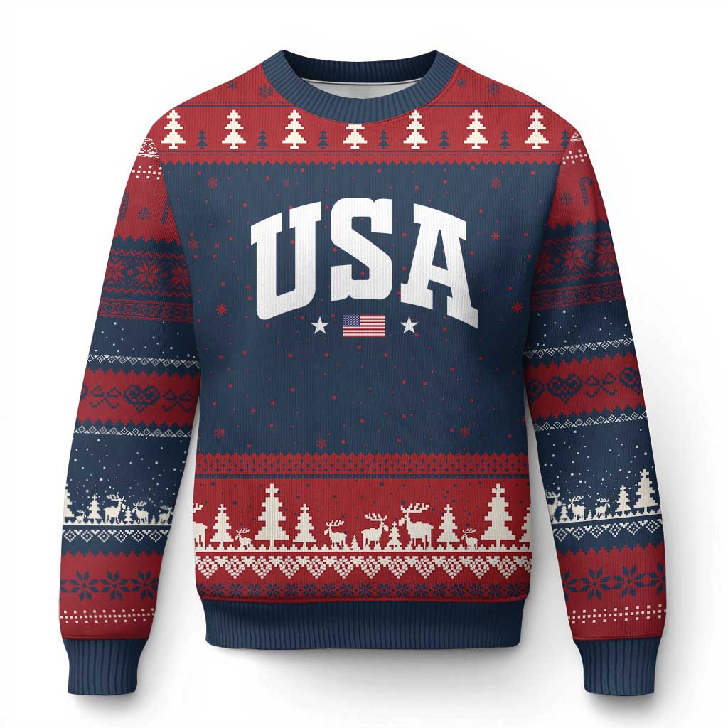 USA Ugly Christmas Sweater American Flag Patriotic 4th of July TS10 Navy Red Print Your Wear