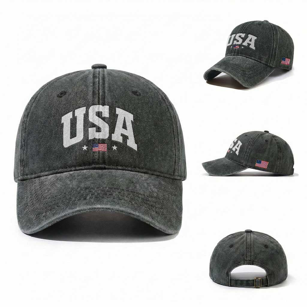 USA Washed Cotton Baseball Cap American Flag Patriotic 4th of July TS10 Washed Cap Universal Fit Dark Green Print Your Wear