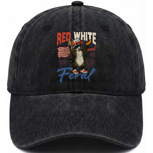 Funny Raccoon July 4th Washed Cotton Baseball Cap Red White and Feral Patriotic Trash Panda TS10 Washed Cap Universal Fit Black Print Your Wear