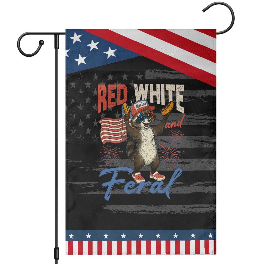 Funny Raccoon July 4th Garden Flag Red White and Feral Patriotic Trash Panda TS10 Distressed Black Blue Print Your Wear