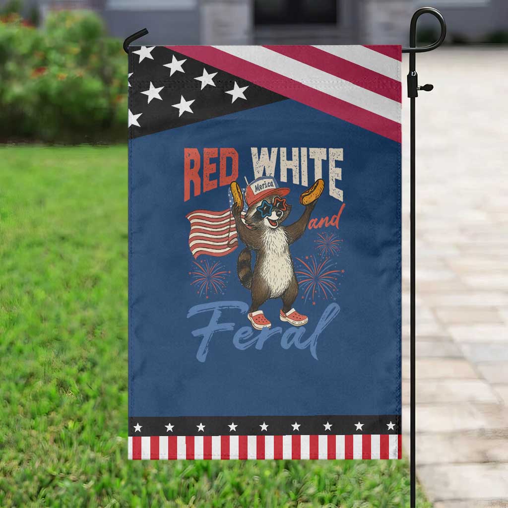 Funny Raccoon July 4th Garden Flag Red White and Feral Patriotic Trash Panda TS10 Classic Blue Black Print Your Wear