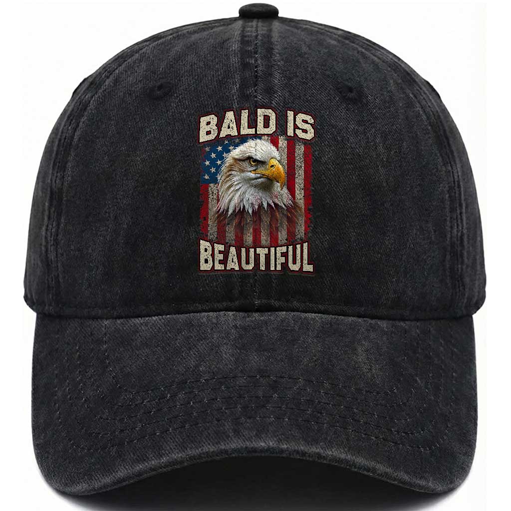 American Flag Bald Eagle Washed Cotton Baseball Cap Bald Is Beautiful Retro 4th of July Independence Day TS10 Washed Cap Universal Fit Black Print Your Wear