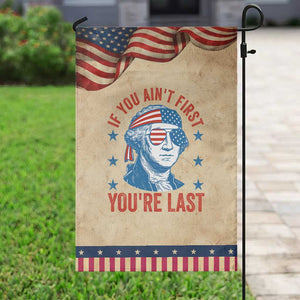 Funny 4th Of July Garden Flag George Washington Stay Strapped Or Get Clapped TS10 Vintage Rustic Tan Navy Print Your Wear
