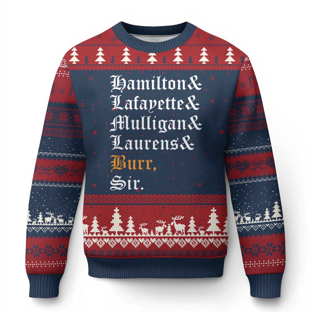 Hamilton Laurens Lafayette Mulligan Burr Sir Ugly Christmas Sweater TS10 Navy Red Print Your Wear