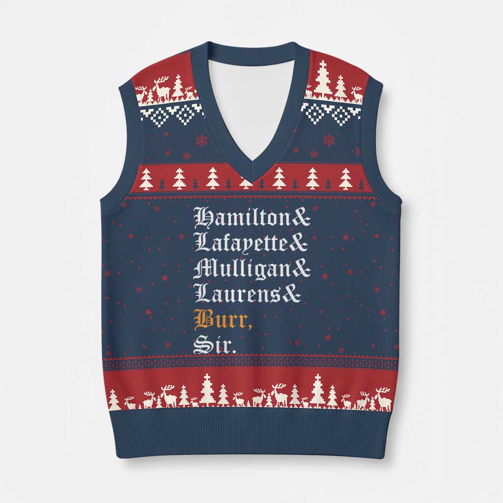 Hamilton Laurens Lafayette Mulligan Burr Sir V-Neck Knit Sweater Vest TS10 Navy Red Print Your Wear