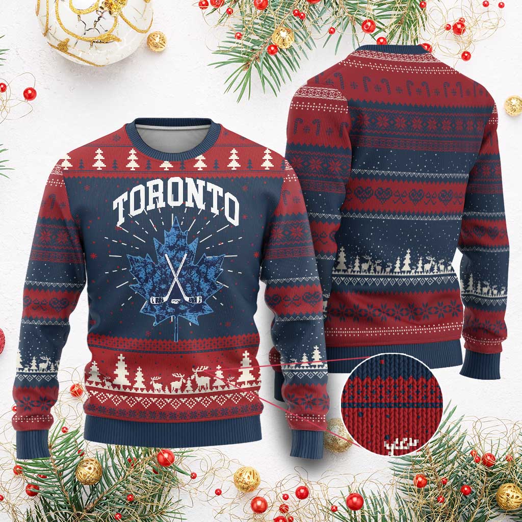 Vintage Canada Hockey Knit Sweatshirt Maple Leafs TS10 Burgundy Print Your Wear