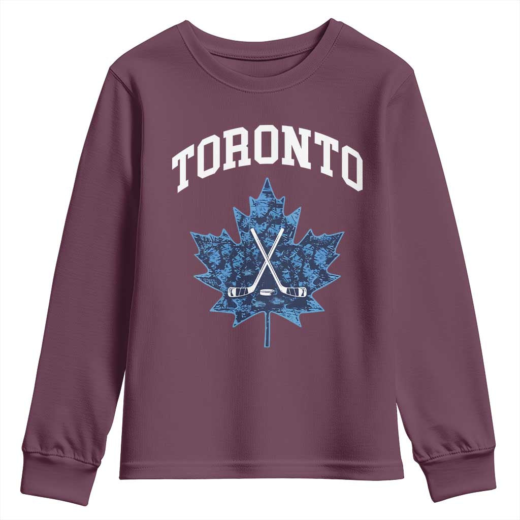 Vintage Canada Hockey Youth Sweatshirt Maple Leafs TS10 Maroon Print Your Wear