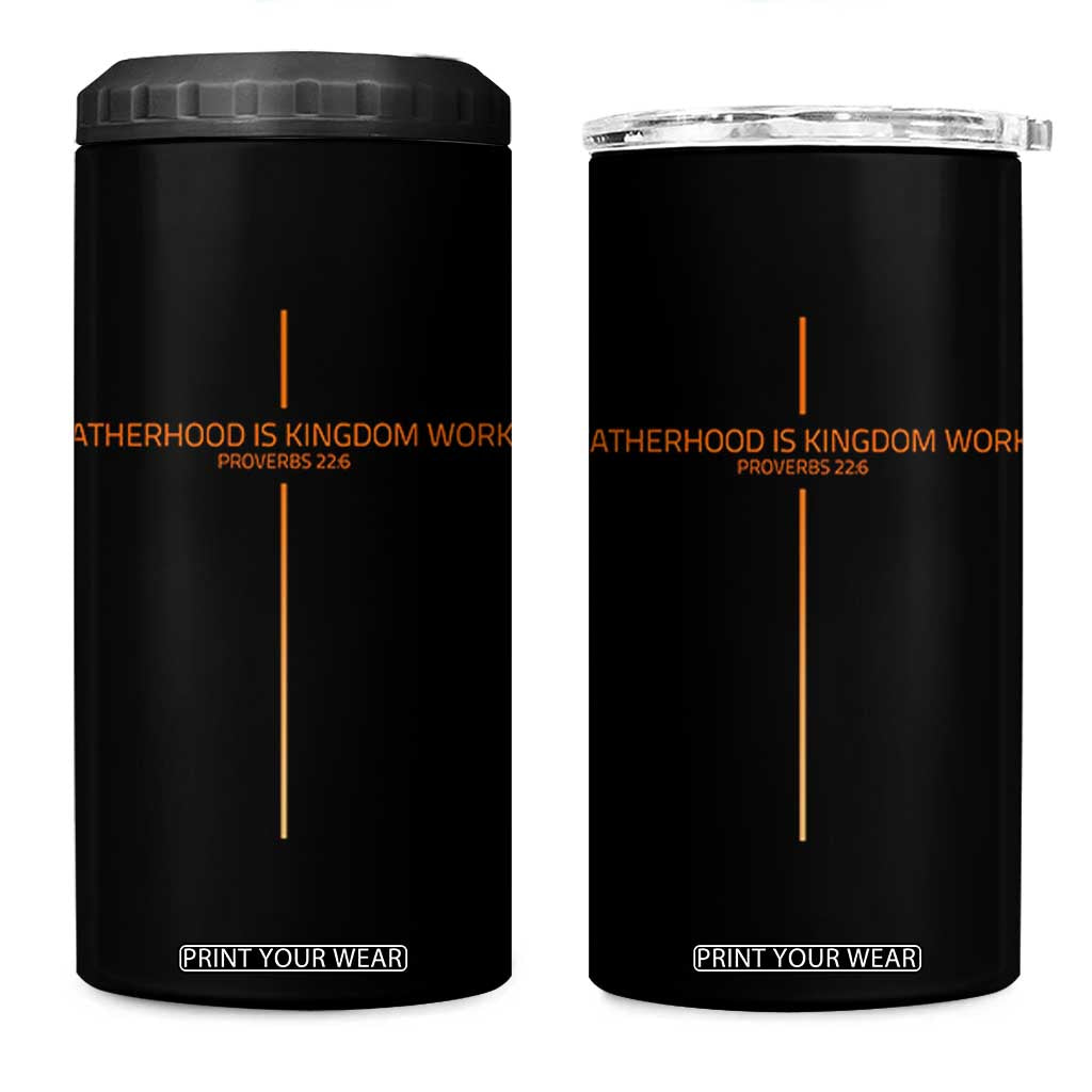 Fatherhood Is Kingdom Work 4 in 1 Can Cooler Tumbler Vintage Christian Dad Cross