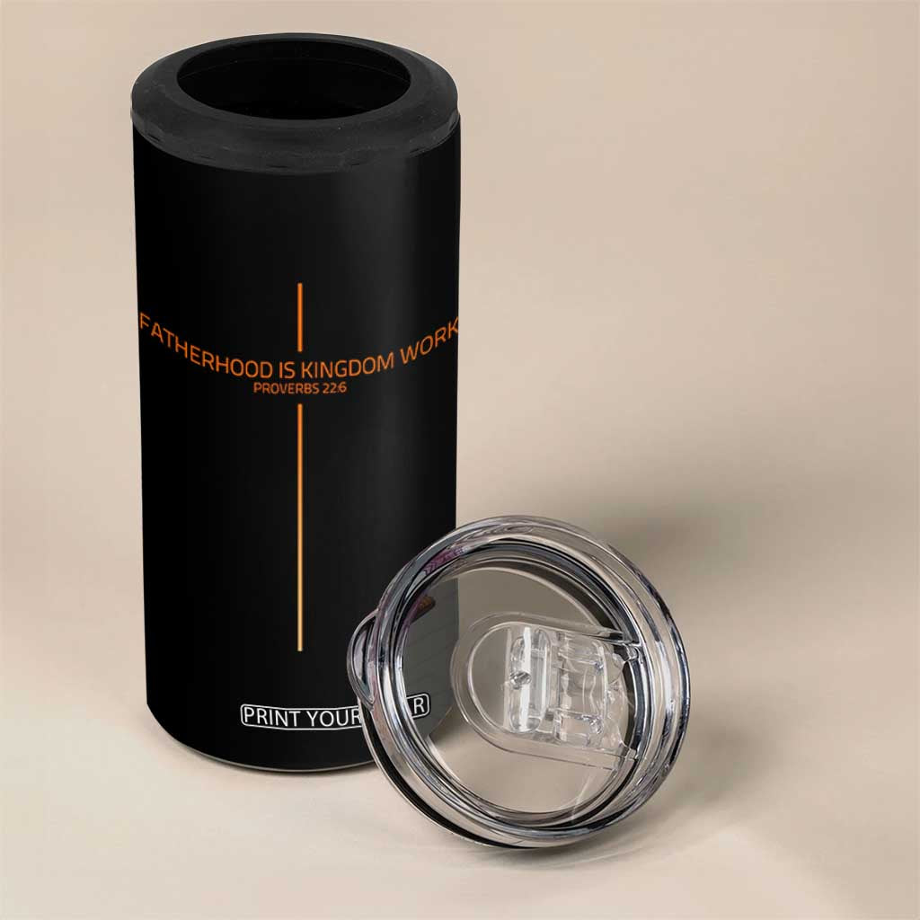 Fatherhood Is Kingdom Work 4 in 1 Can Cooler Tumbler Vintage Christian Dad Cross