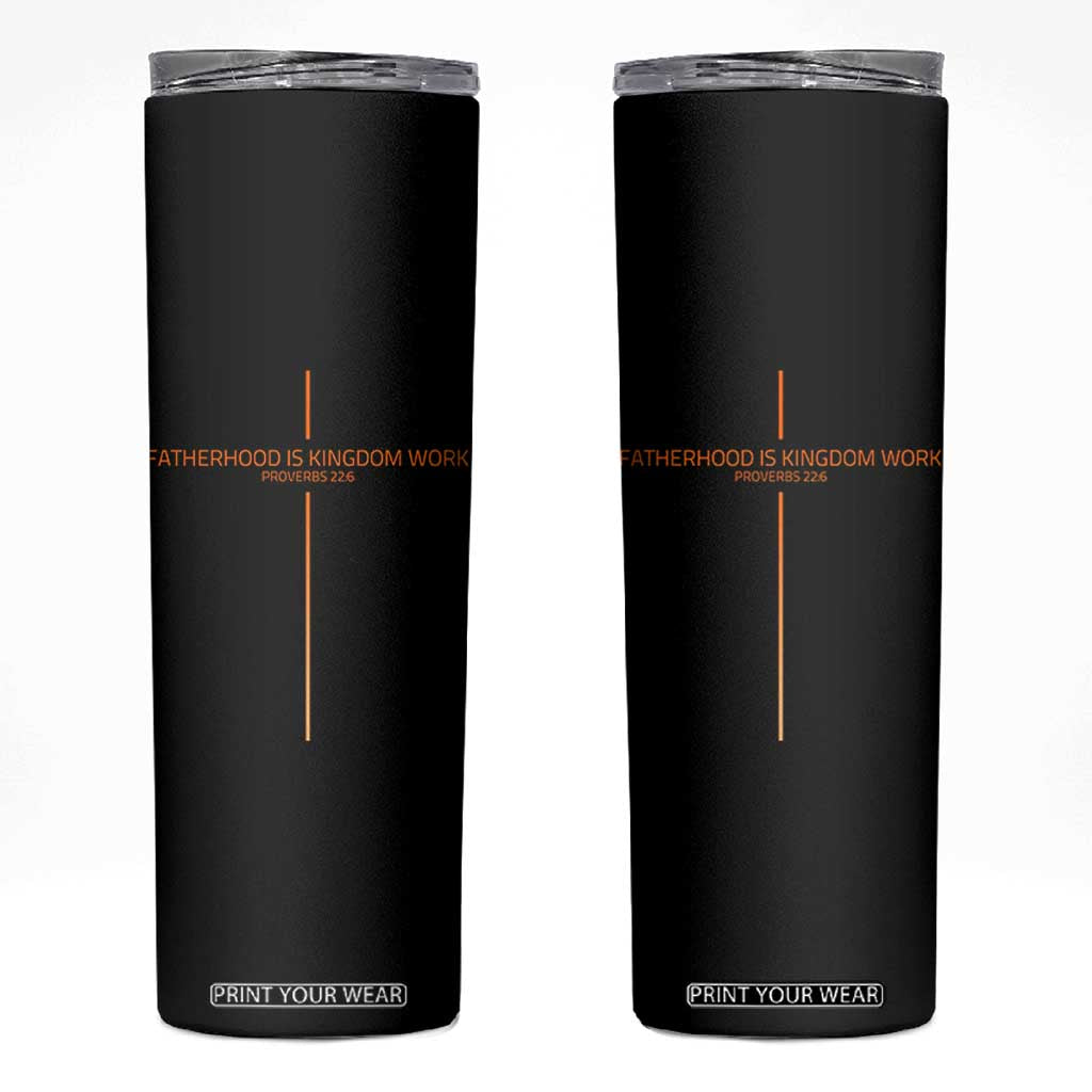 Fatherhood Is Kingdom Work Skinny Tumbler Vintage Christian Dad Cross