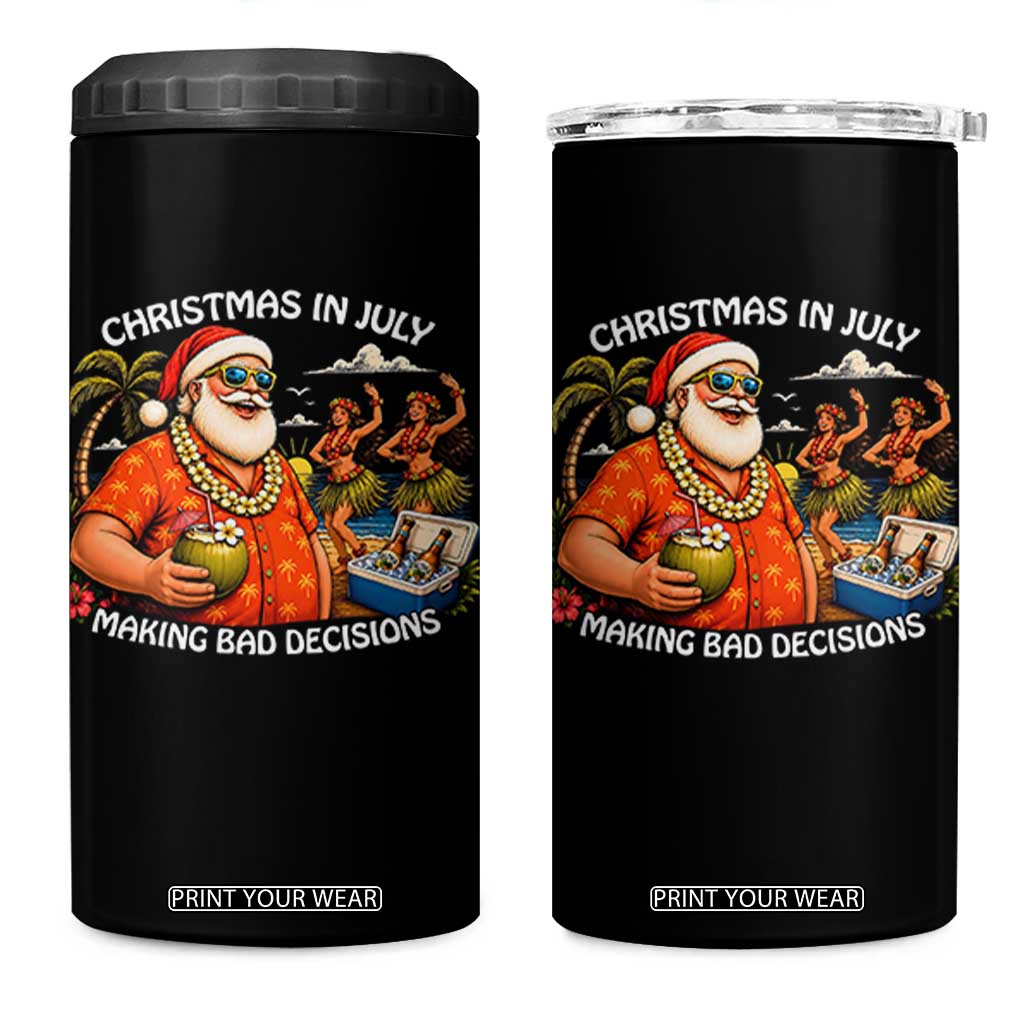 Funny Christmas in July Making Bad Decisions 4 in 1 Can Cooler Tumbler Tropical Santa Hawaiian Summer Holiday Party TS10 One Size: 16 oz Black Print Your Wear