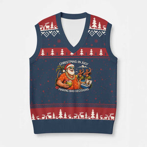 Funny Christmas in July Making Bad Decisions V-Neck Knit Sweater Vest Tropical Santa Hawaiian Summer Holiday Party TS10 Navy Red Print Your Wear