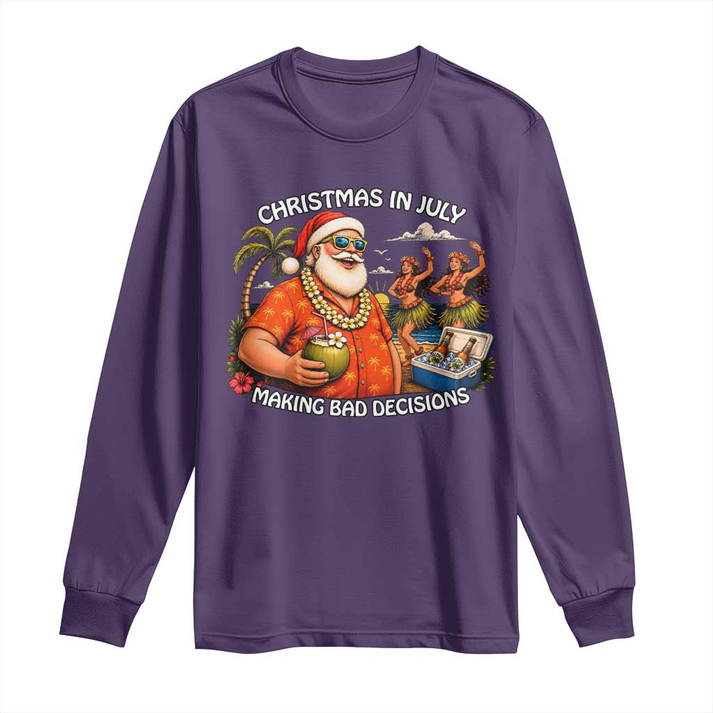 Funny Christmas in July Making Bad Decisions Long Sleeve Shirt Tropical Santa Hawaiian Summer Holiday Party TS10 Purple Print Your Wear