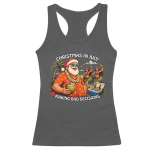 Funny Christmas in July Making Bad Decisions Racerback Tank Top Tropical Santa Hawaiian Summer Holiday Party TS10 Dark Heather Print Your Wear