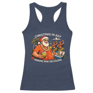 Funny Christmas in July Making Bad Decisions Racerback Tank Top Tropical Santa Hawaiian Summer Holiday Party TS10 Navy Print Your Wear