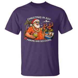 Funny Christmas in July Making Bad Decisions T Shirt Tropical Santa Hawaiian Summer Holiday Party TS10 Purple Print Your Wear