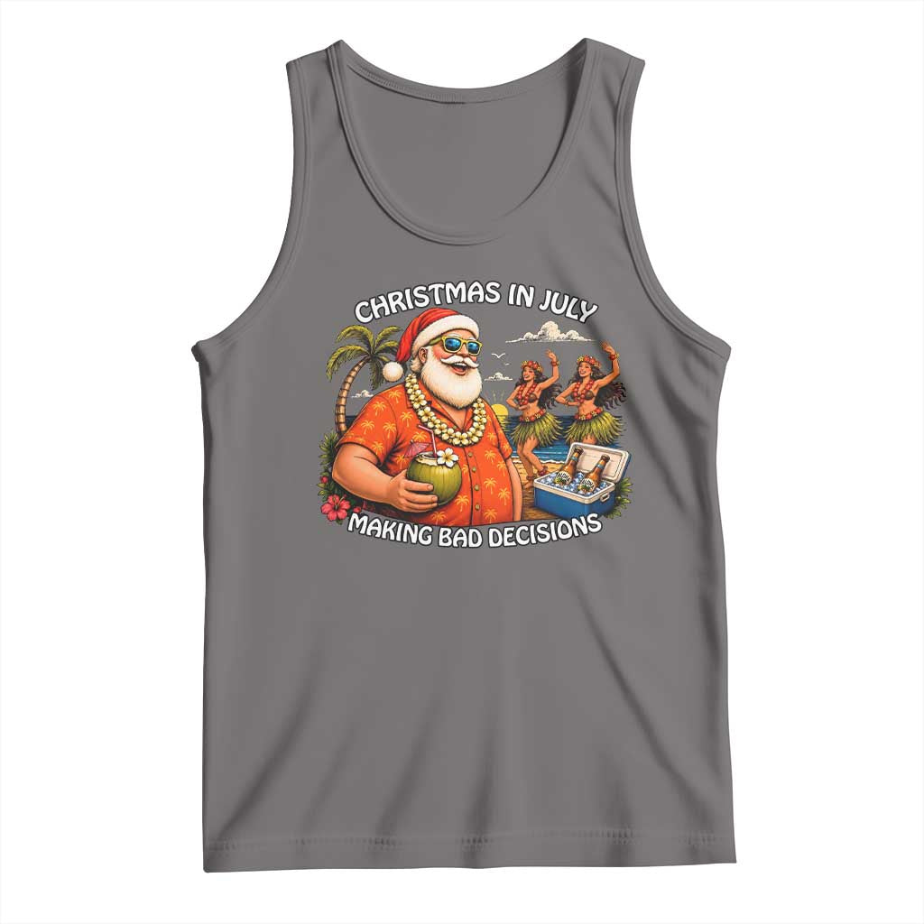 Funny Christmas in July Making Bad Decisions Tank Top Tropical Santa Hawaiian Summer Holiday Party TS10 Deep Heather Print Your Wear