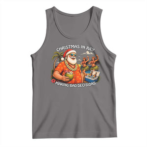 Funny Christmas in July Making Bad Decisions Tank Top Tropical Santa Hawaiian Summer Holiday Party TS10 Deep Heather Print Your Wear