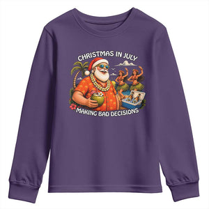 Funny Christmas in July Making Bad Decisions Youth Sweatshirt Tropical Santa Hawaiian Summer Holiday Party TS10 Purple Print Your Wear
