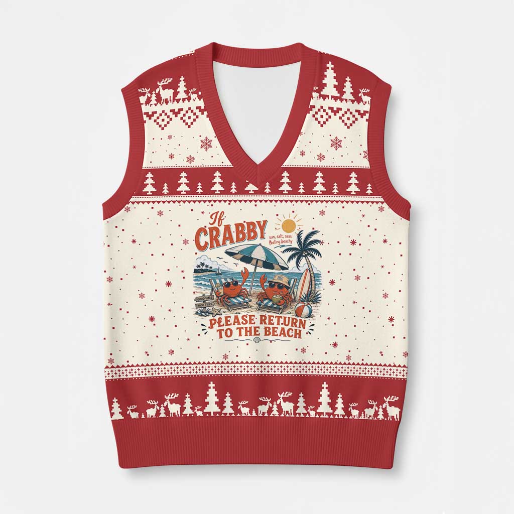 If Crabby Return To Beach V-Neck Knit Sweater Vest Vintage Summer Ocean Graphic Summer Vacation TS10 Beige Red Print Your Wear