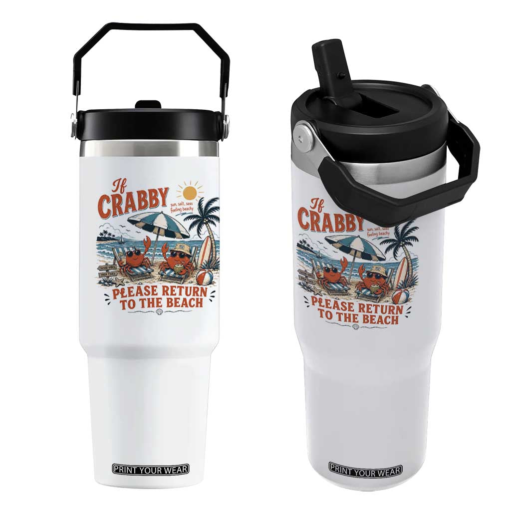 If Crabby Return To Beach Flip Straw Tumbler Vintage Summer Ocean Graphic Summer Vacation TS10 One Size: 30 oz White Print Your Wear