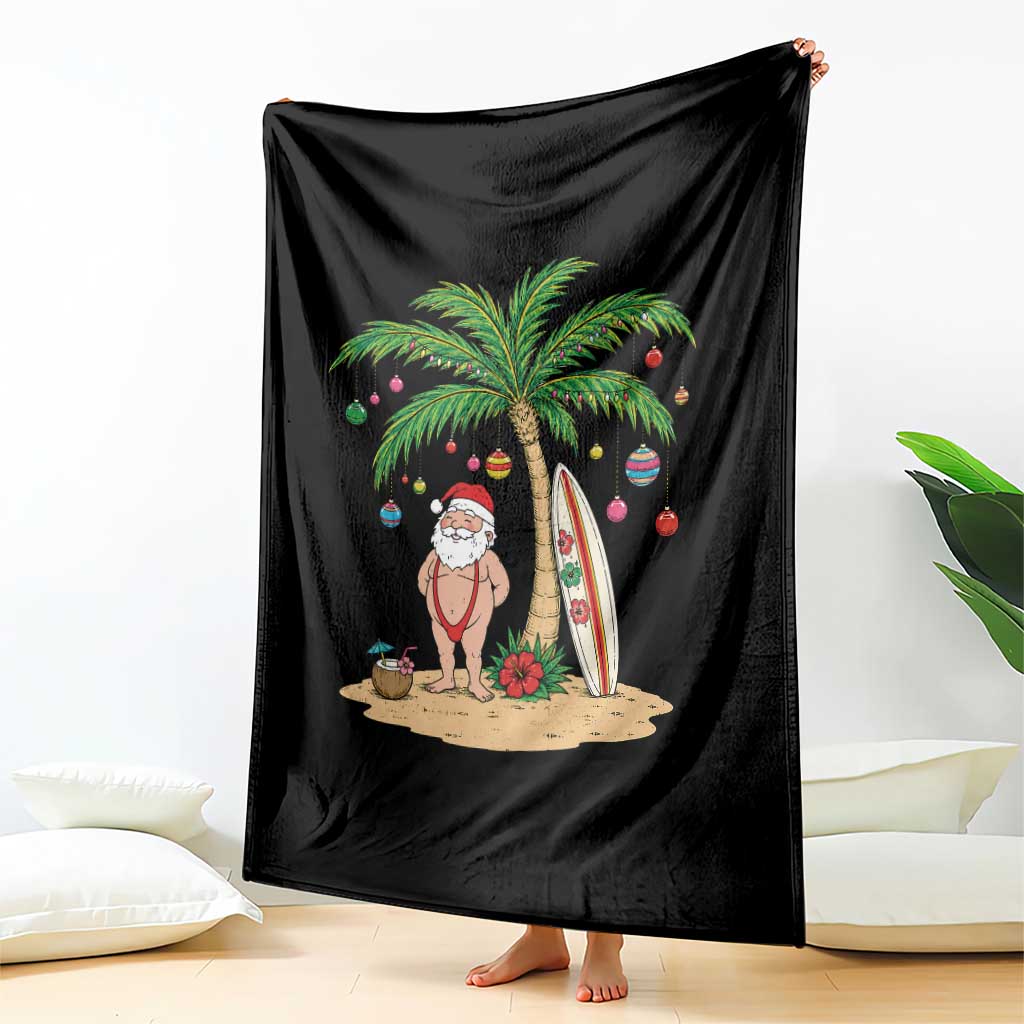 Funny Christmas In July Beach Throw Blanket Mankini Santa Summer Swimsuit Summer Holiday Vacation Graphic TS10 Print Your Wear