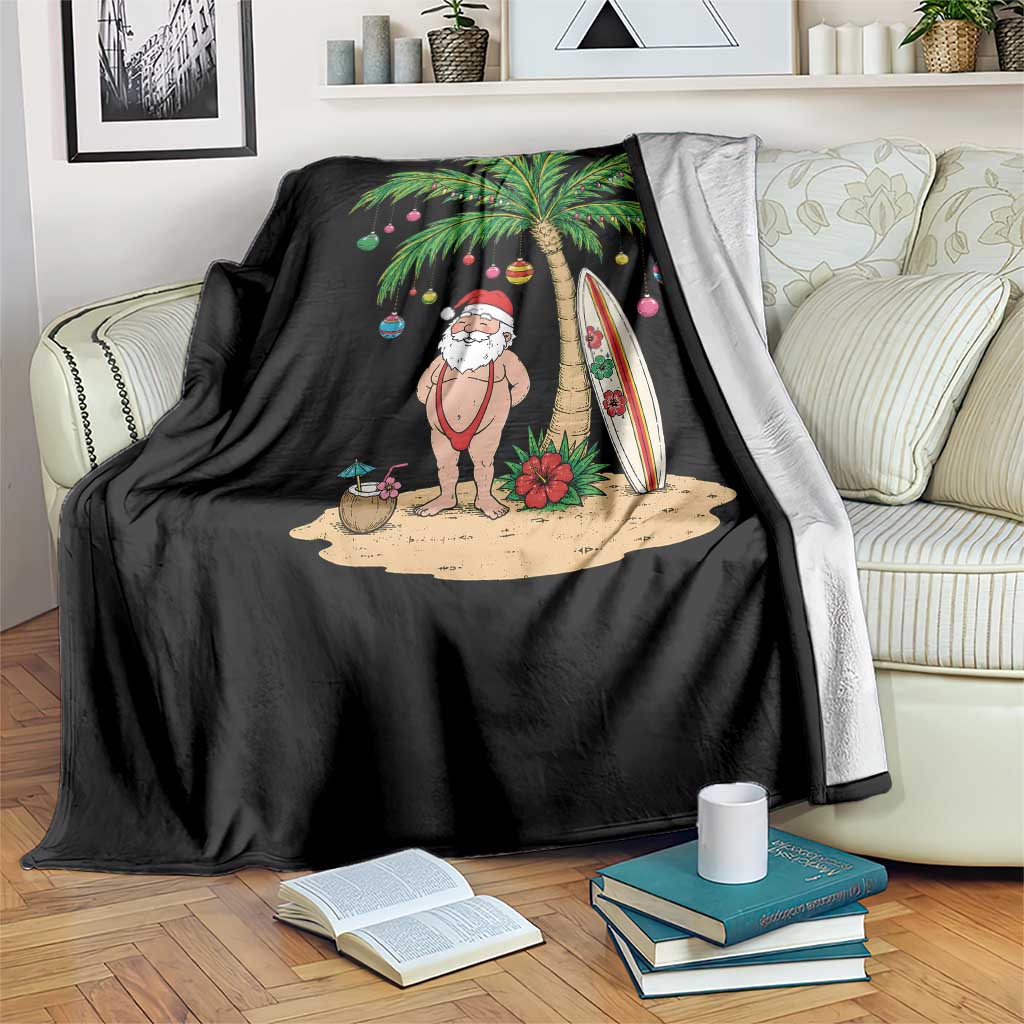 Funny Christmas In July Beach Throw Blanket Mankini Santa Summer Swimsuit Summer Holiday Vacation Graphic TS10 Print Your Wear